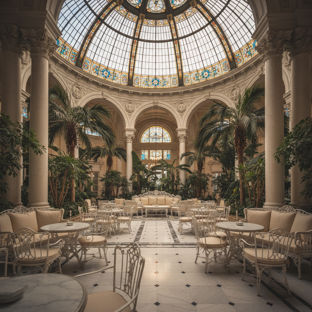 Verrière du jardin d'hiver de l'Hôtel Hermitage Monte-Carlo signée Gustave Eiffel