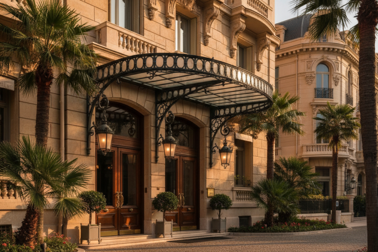 Entrée Belle Époque de l'Hôtel Métropole Monte-Carlo dans le Carré d'Or de Monaco