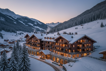 Hôtel chalet de luxe à Gstaad dans les Alpes bernoises suisses, balcons en bois traditionnels