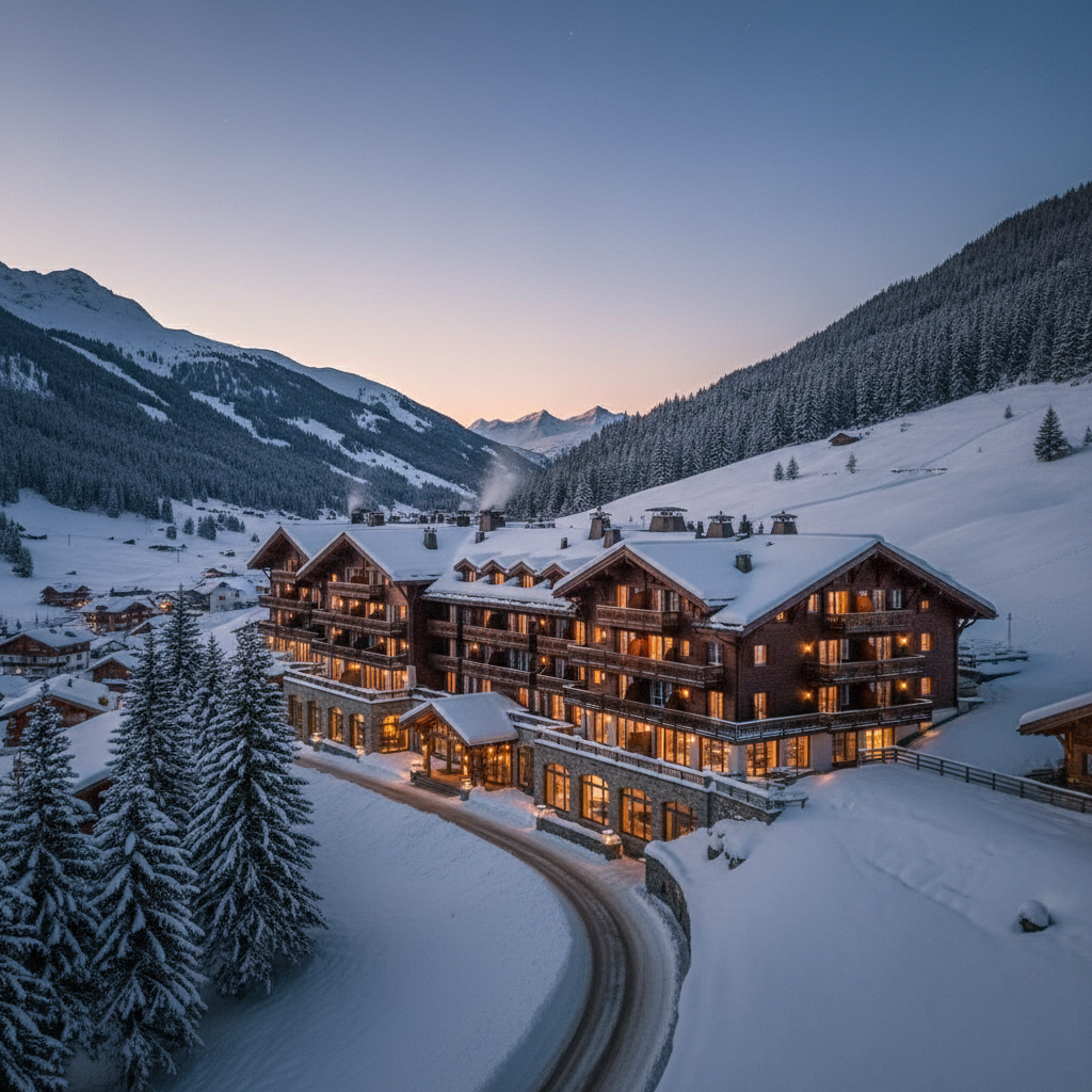 Hôtel chalet de luxe à Gstaad dans les Alpes bernoises suisses, balcons en bois traditionnels
