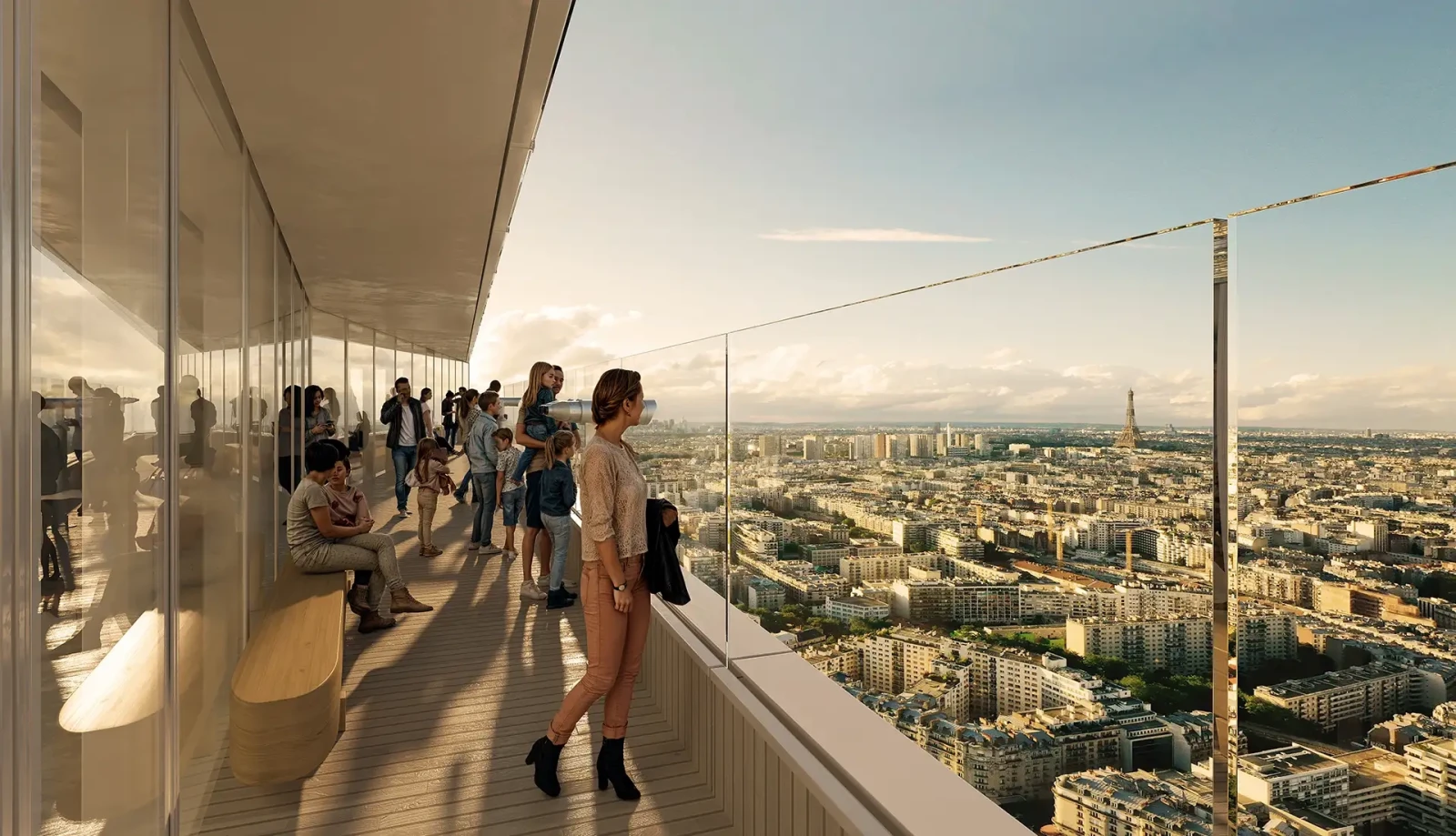 Belvédère public Tour Triangle Paris 3000 m² au sommet vue Paris rendering