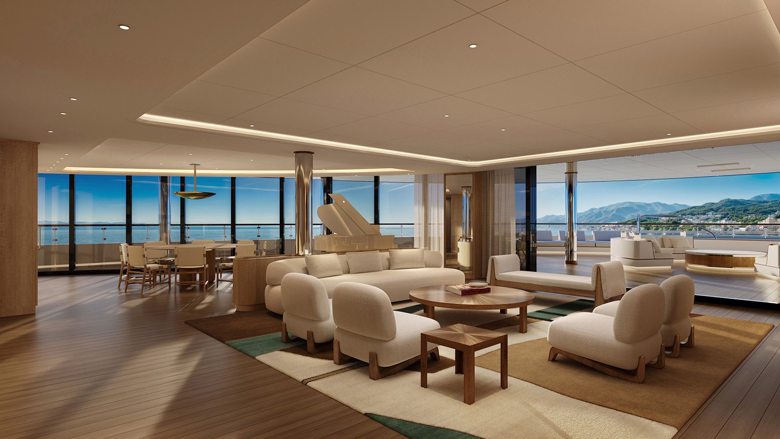 Salon panoramique d'une Yacht Residential Suite à bord du Four Seasons II