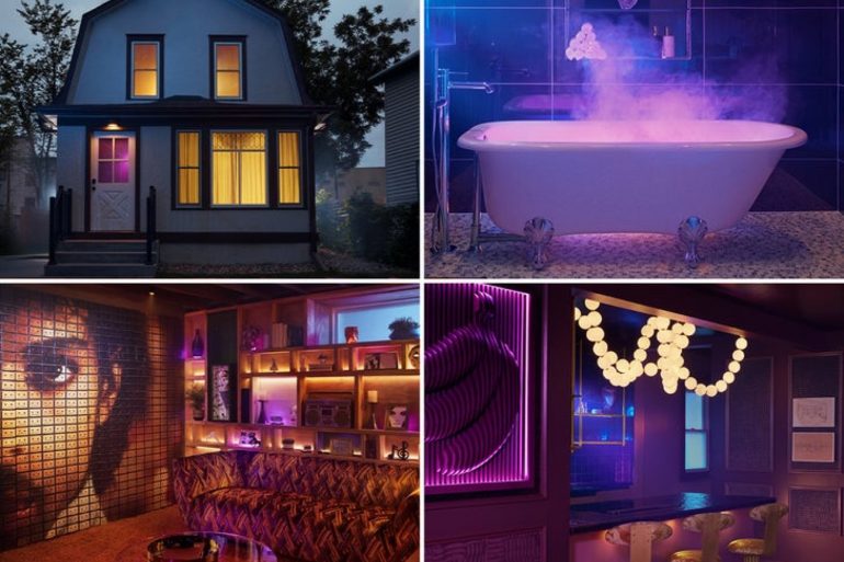 Intérieur de la maison Purple Rain de Prince à Minneapolis, chambre du Kid avec éclairage lavande