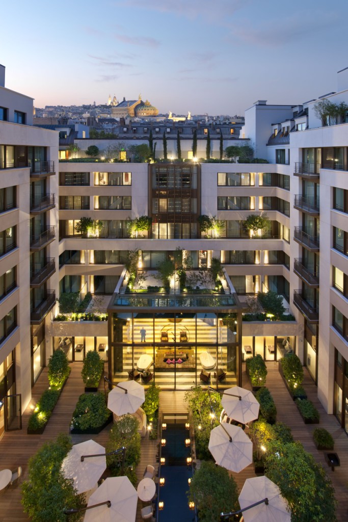 The garden courtyard of the Mandarin Oriental Paris, hotel downgraded from 'Palace' label in 2026