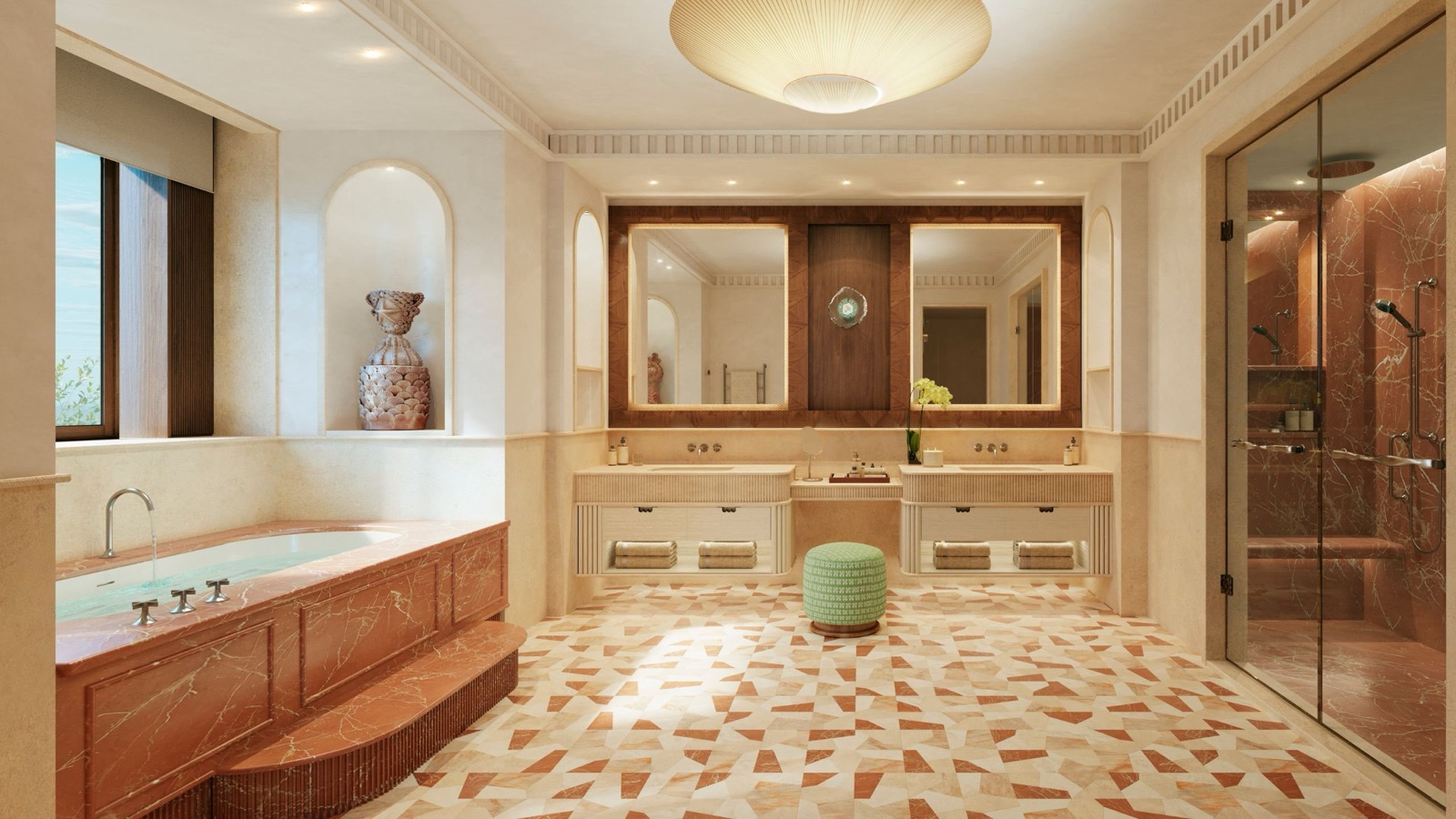 Salle de bain en marbre d'une suite du Mandarin Oriental Punta Negra, Majorque