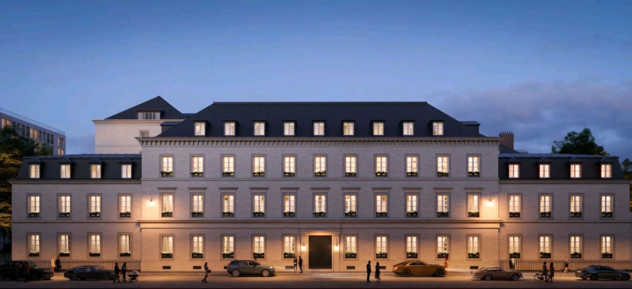The façade of the Maybourne Saint-Germain at blue hour