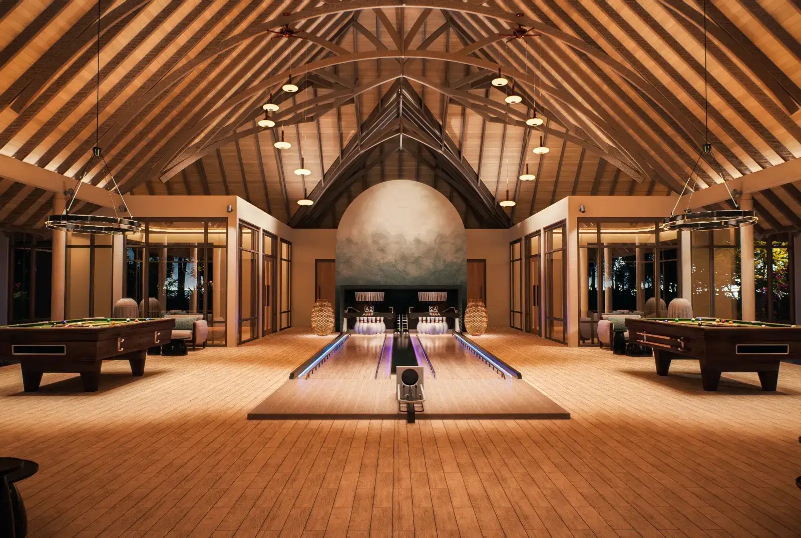 La salle de jeux du Meyyafushi avec mini-bowling et billards