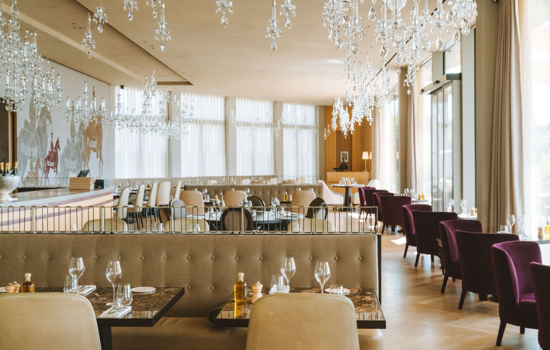 Dining room of Le Bellevue restaurant at Royal Champagne, Chef Christophe Raoux