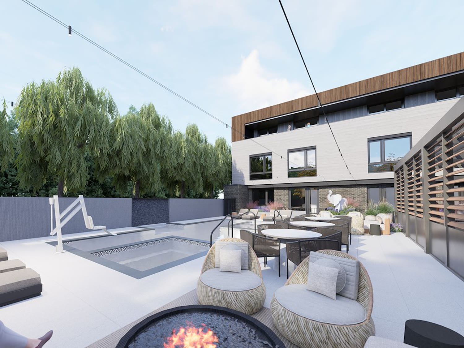 White Elephant Aspen pool terrace and hot tubs facing the Rockies
