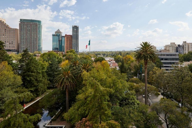 Vue sur la verdure de Polanco depuis le Kimpton El Castelar à Mexico