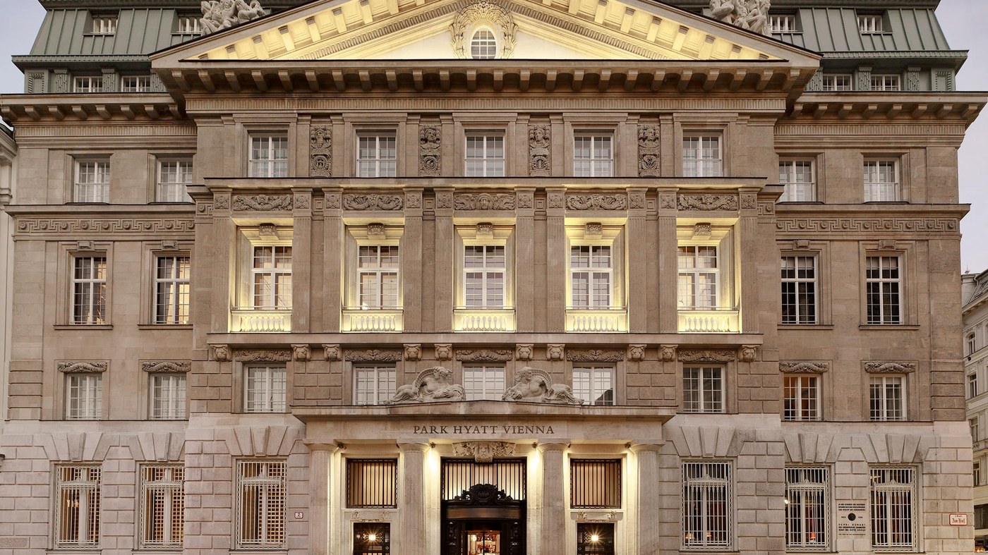 The facade of the Park Hyatt Vienna, a former bank on Am Hof square in Vienna
