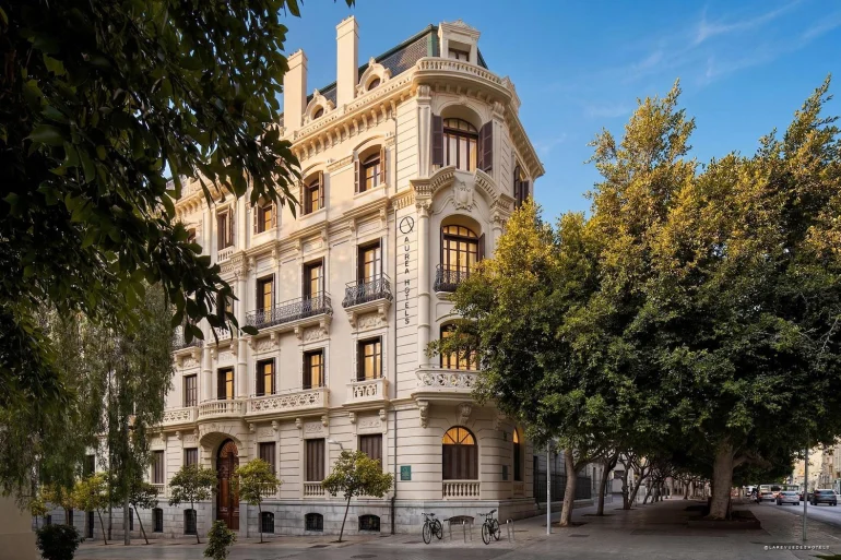 La façade de 1908 du Palacio de la Tinta, à Malaga, devenue l'hôtel cinq étoiles Áurea