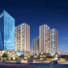 Rendu de nuit de l'hôtel Avani+ Hanoi dans le complexe Hinode City, à Hanoï