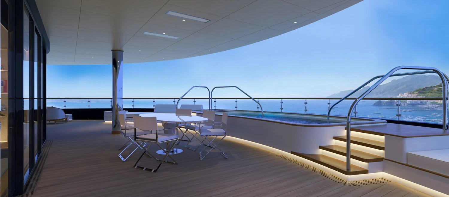 La terrasse d'une suite du Four Seasons I et son bassin