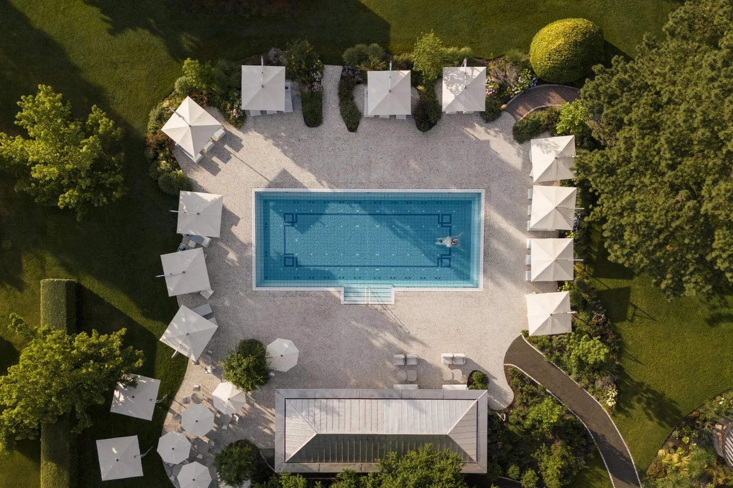 Le Garden Pool du Grand Resort Bad Ragaz, vu du ciel