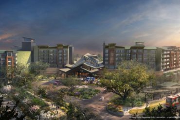 Vue d'ensemble du Disney Lakeshore Lodge, sur les rives de Bay Lake en Floride