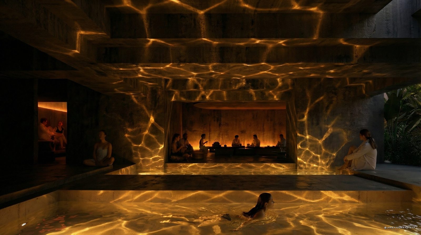 Le grand bassin du Midjourney Spa à San Francisco, rendu de Basalt Architects