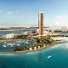 Vue aérienne du futur resort Wynn Al Marjan Island, à Ras Al Khaimah