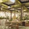 Rendu du restaurant Kuchil du Park Hyatt Mexico City Polanco, plafond végétal, plantes et grandes baies vitrées