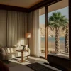 Le salon d'une villa du Jayasom Wellness Resort AMAALA face à la crique de Triple Bay, en Arabie saoudite