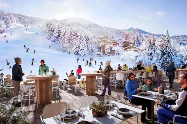 La terrasse de l'hôtel Bârma face à la piste Moretta enneigée à Courchevel La Tania, l'un des nouveaux hôtels de luxe au ski de l'hiver 2026-2027