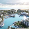 Rendu du masterplan Sobha Siniya Island à Umm Al Quwain, futur site du resort Anantara : lagon, marina et résidences en terrasses