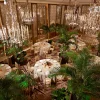 Le salon Haute Couture du Plaza Athénée, lustres de cristal, palmiers et tables rondes dressées pour un dîner