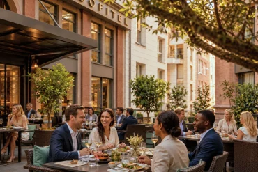 La façade du Sofitel Strasbourg Grande Île et la terrasse de La Brasserie
